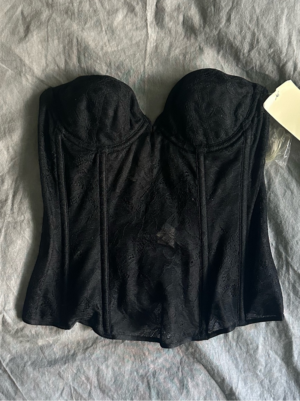 Vintage VERA WANG Black Lace Strapless Bustier Corset 34A Like New